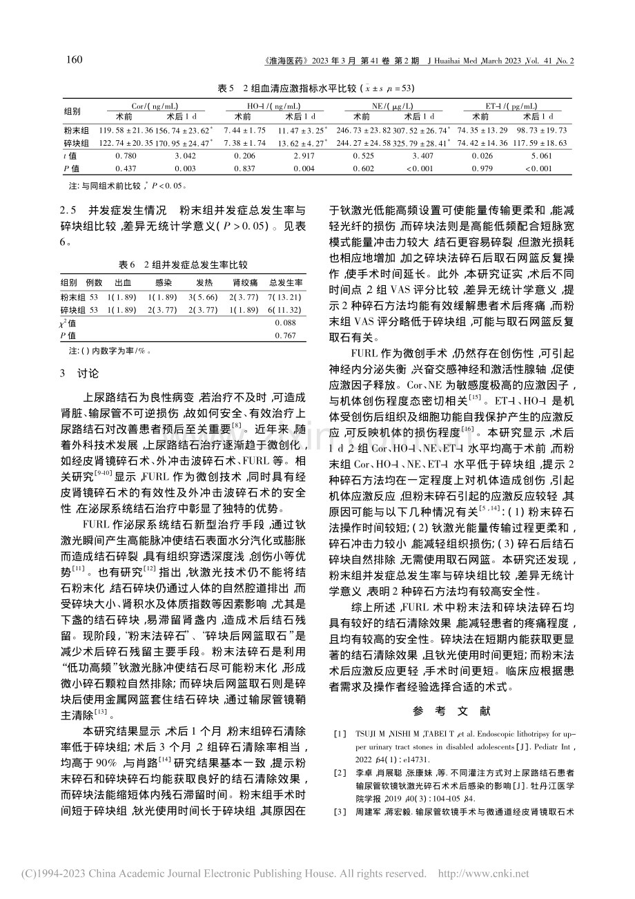 输尿管软镜钬激光碎石术对上...石清除效果及应激指标的影响_王付胜.pdf_第3页