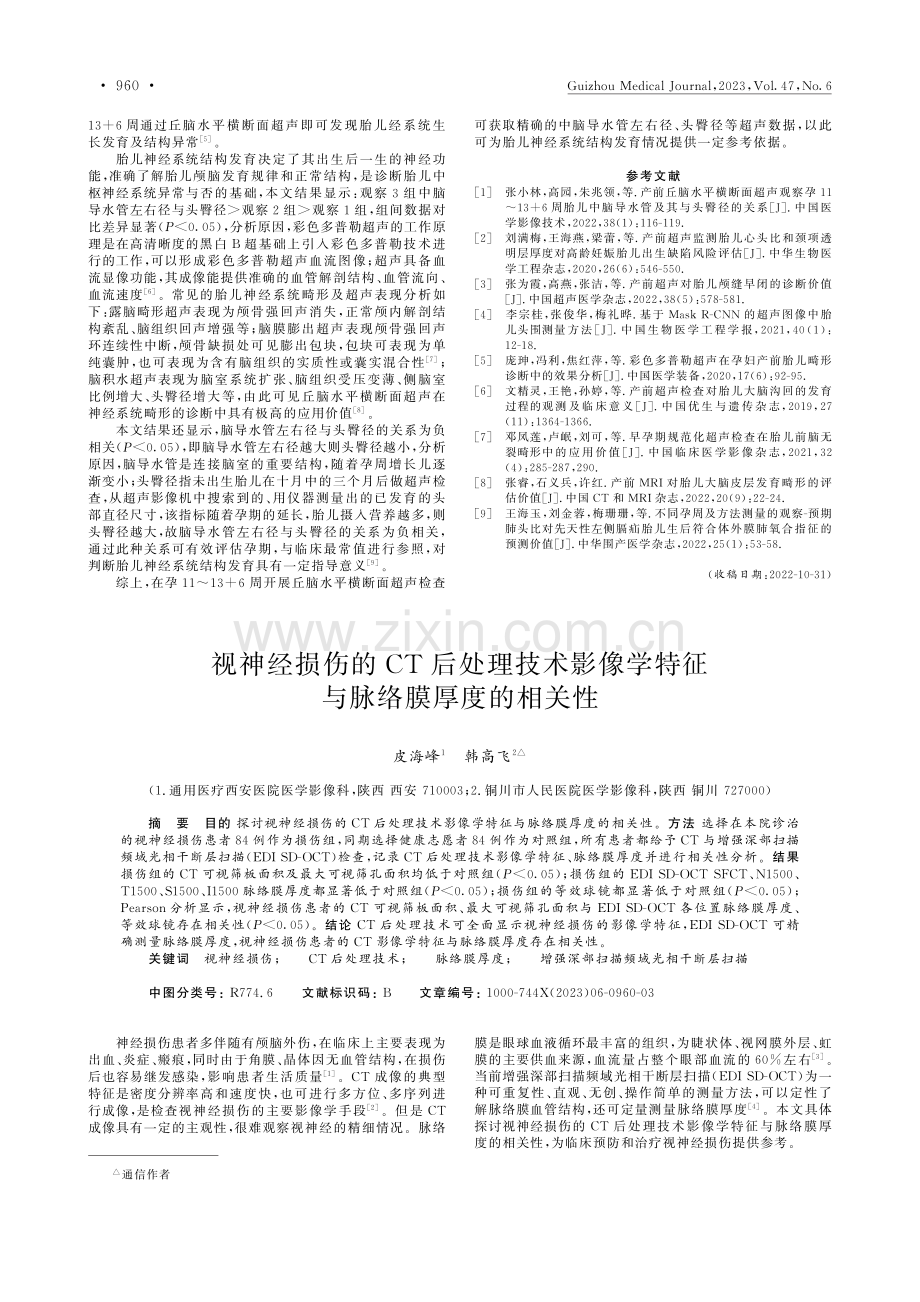 视神经损伤的CT后处理技术...学特征与脉络膜厚度的相关性_皮海峰.pdf_第1页