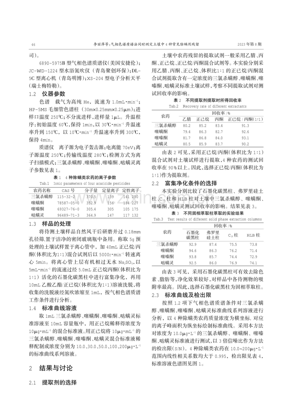 气相色谱质谱法同时测定土壤中4种常见除螨剂残留.pdf_第2页