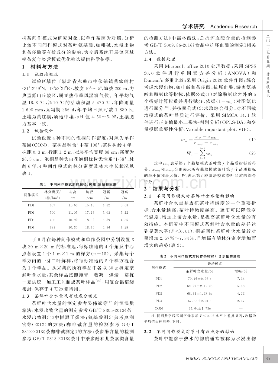 亚热带低山丘陵区桐茶复合经营对茶叶品质的影响_赵阳.pdf_第2页