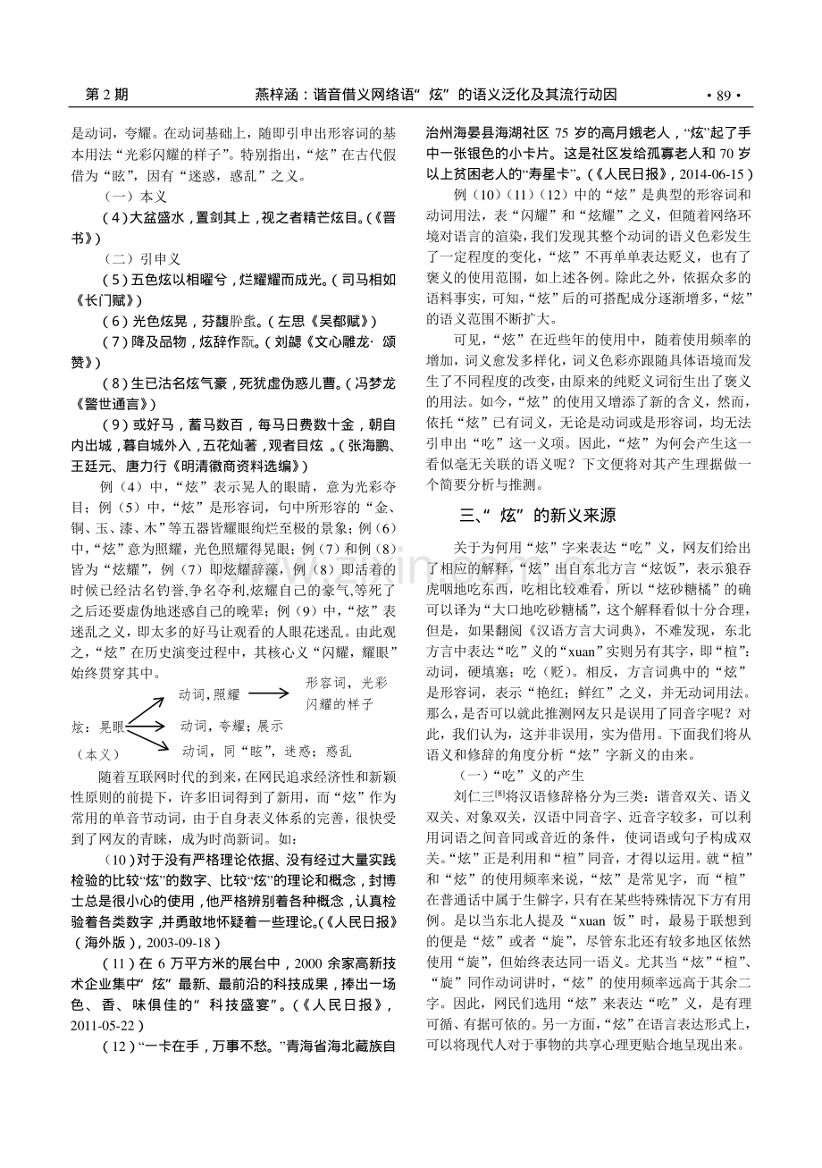 谐音借义网络语“炫”的语义泛化及其流行动因_燕梓涵.pdf_第2页