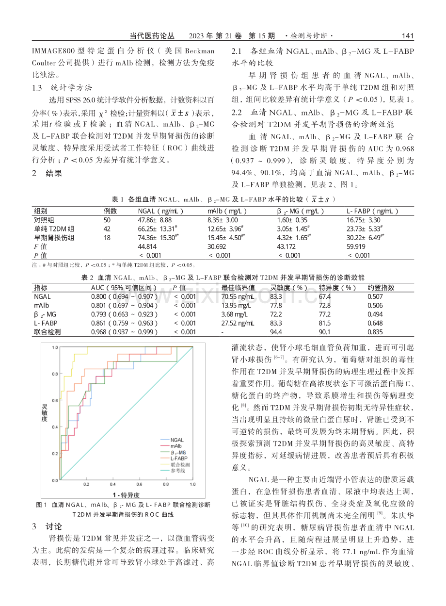 血清NGAL、mAlb、β2-MG及L-FABP联合诊断2型糖尿病并发早期肾损伤的临床价值.pdf_第2页