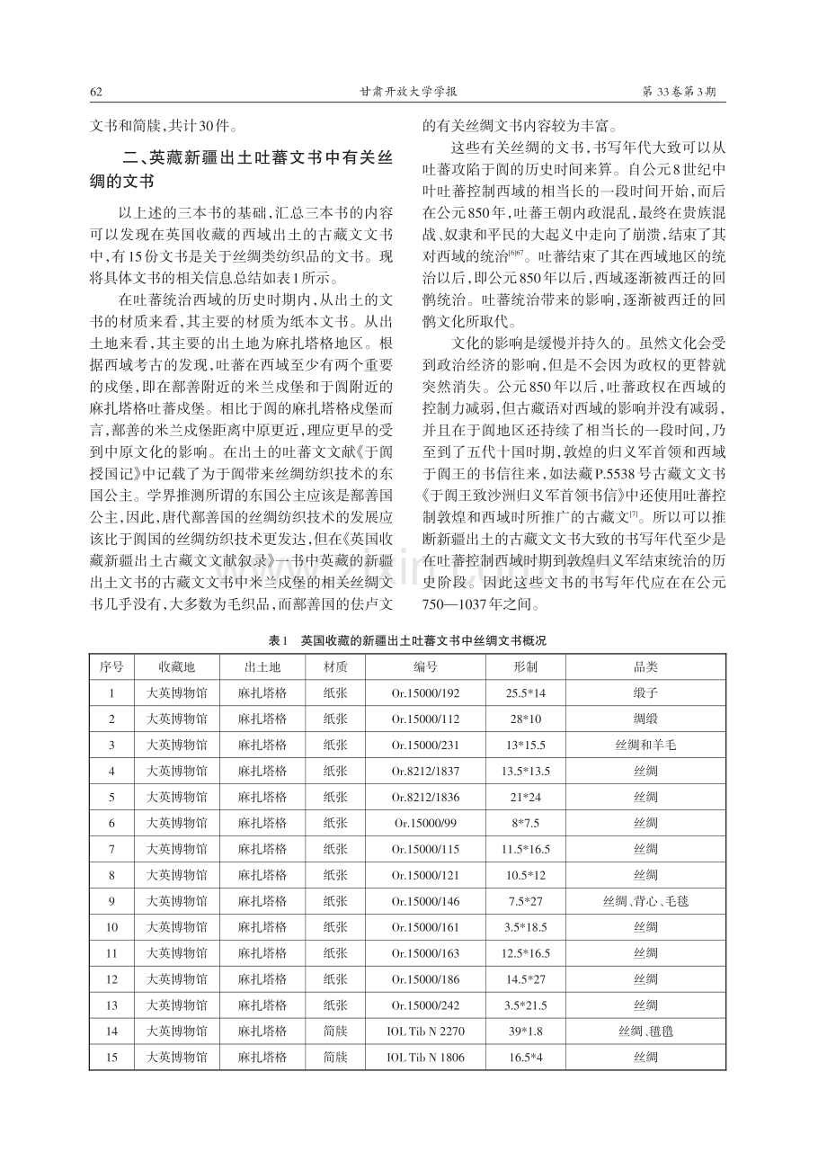 英藏新疆出土吐蕃文书中有关丝绸的社会经济研究_王奕文.pdf_第2页