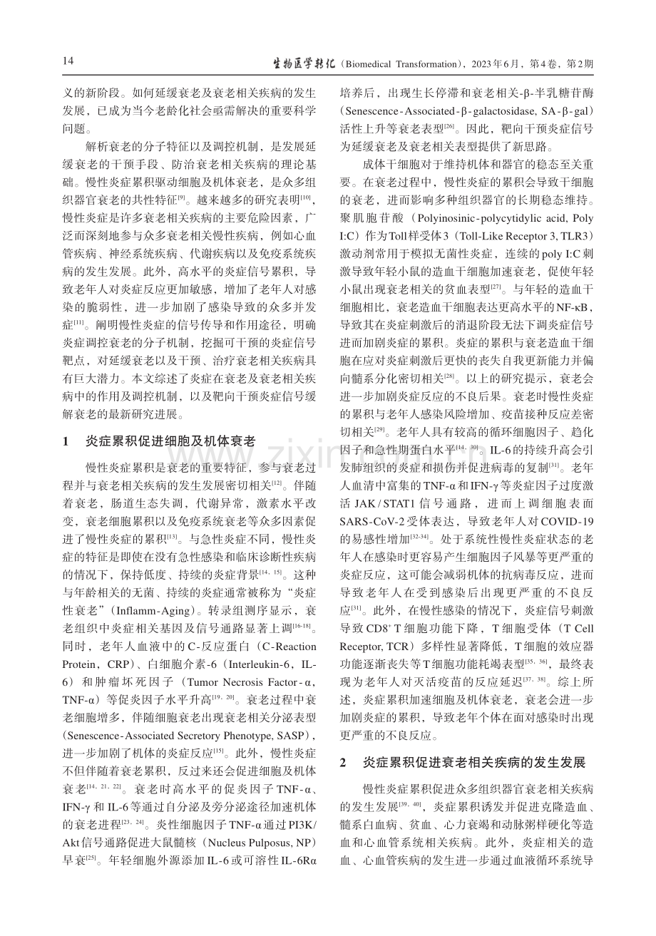 炎症在衰老与衰老相关疾病中的作用及机制研究进展_白可.pdf_第2页