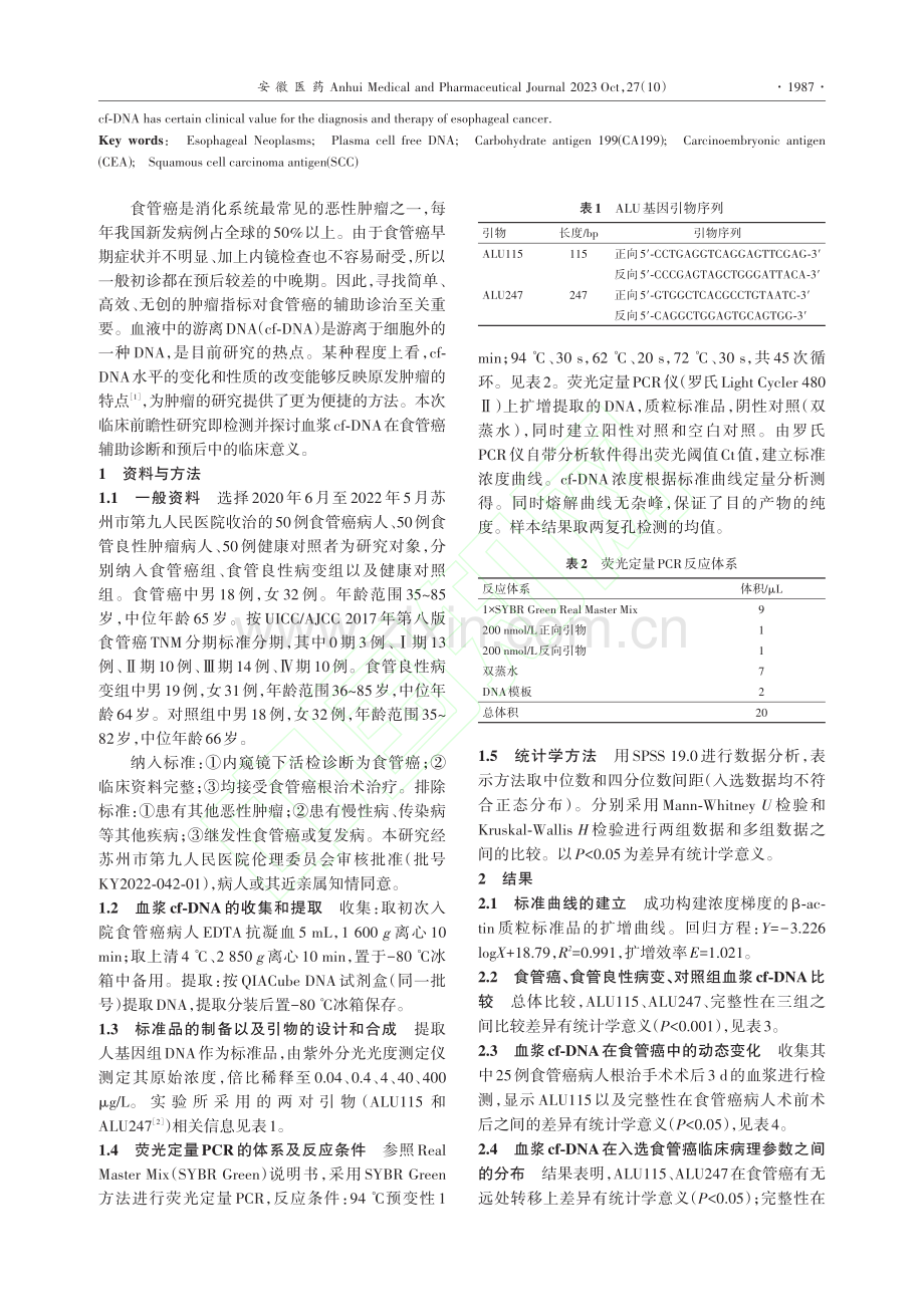 血浆游离DNA含量和完整性.态变化在食管癌中的临床价值_马春芳.pdf_第2页