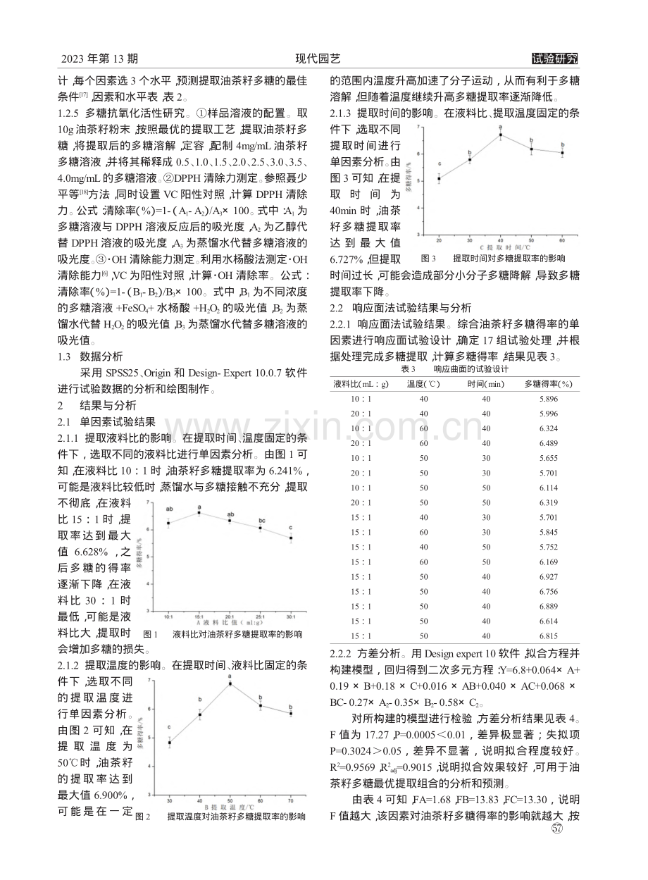 响应面法优化油茶籽多糖提取及其体外抗氧化活性研究_王杨.pdf_第2页