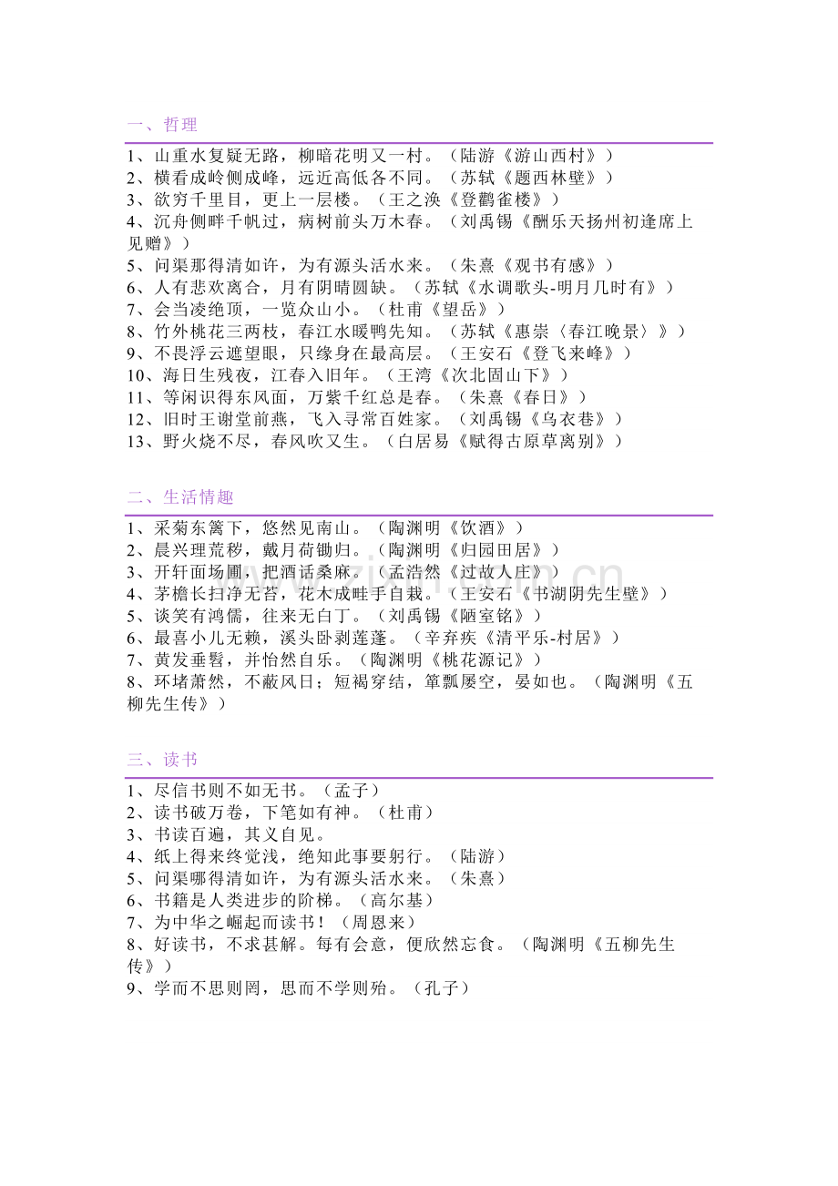 初中语文考试常考的100句古诗.docx_第1页