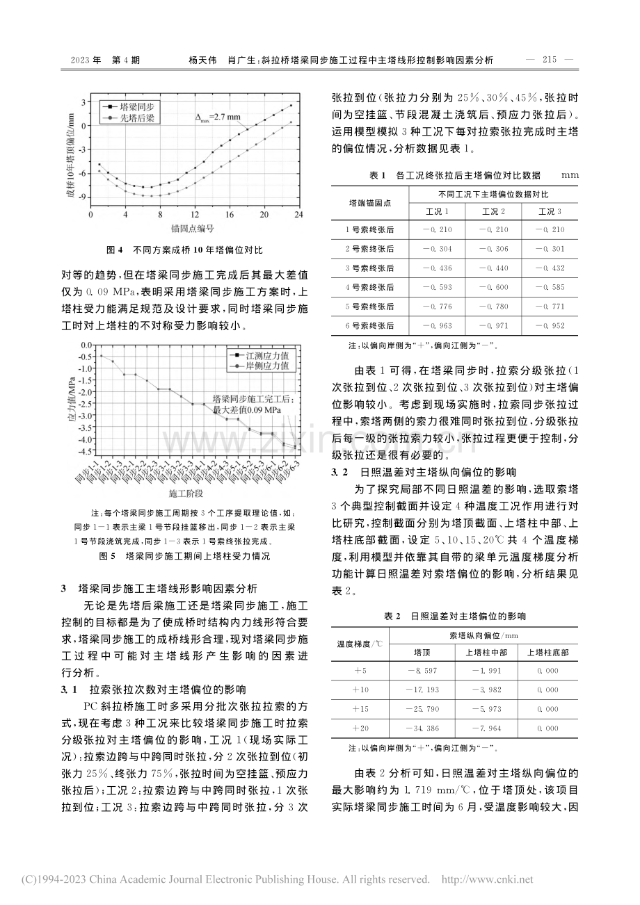 斜拉桥塔梁同步施工过程中主塔线形控制影响因素分析_杨天伟.pdf_第3页