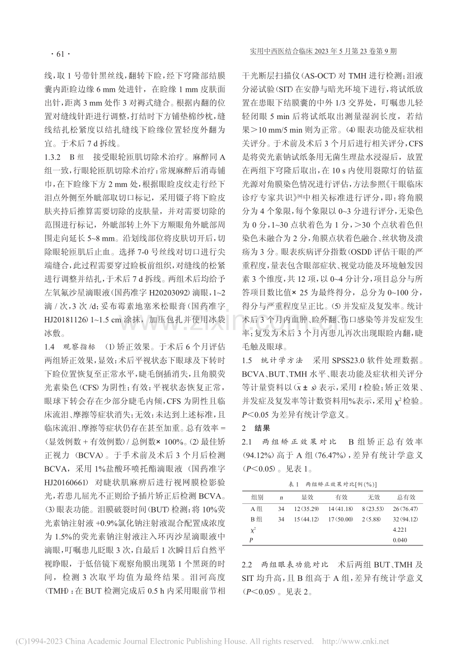 眼轮匝肌切除术治疗儿童先天性下睑内翻倒睫_张利敏.pdf_第2页