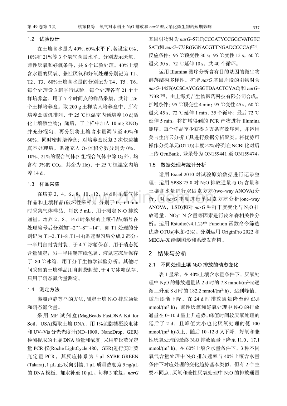 氧气对水稻土N_2O排放和...G型反硝化微生物的短期影响_姚东良.pdf_第3页