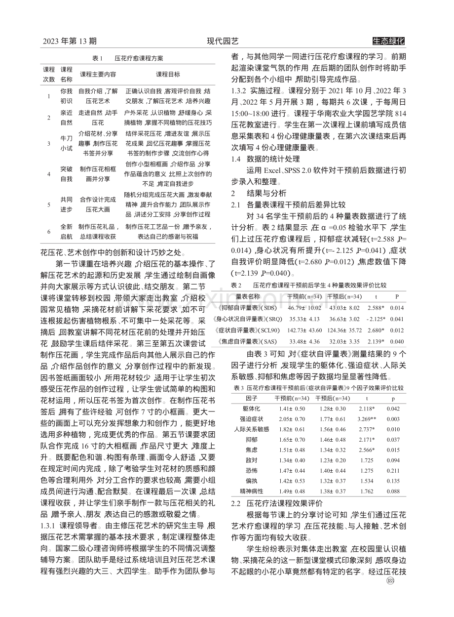 压花疗法提升农科院校大学生心理健康水平初探_李越滢.pdf_第2页