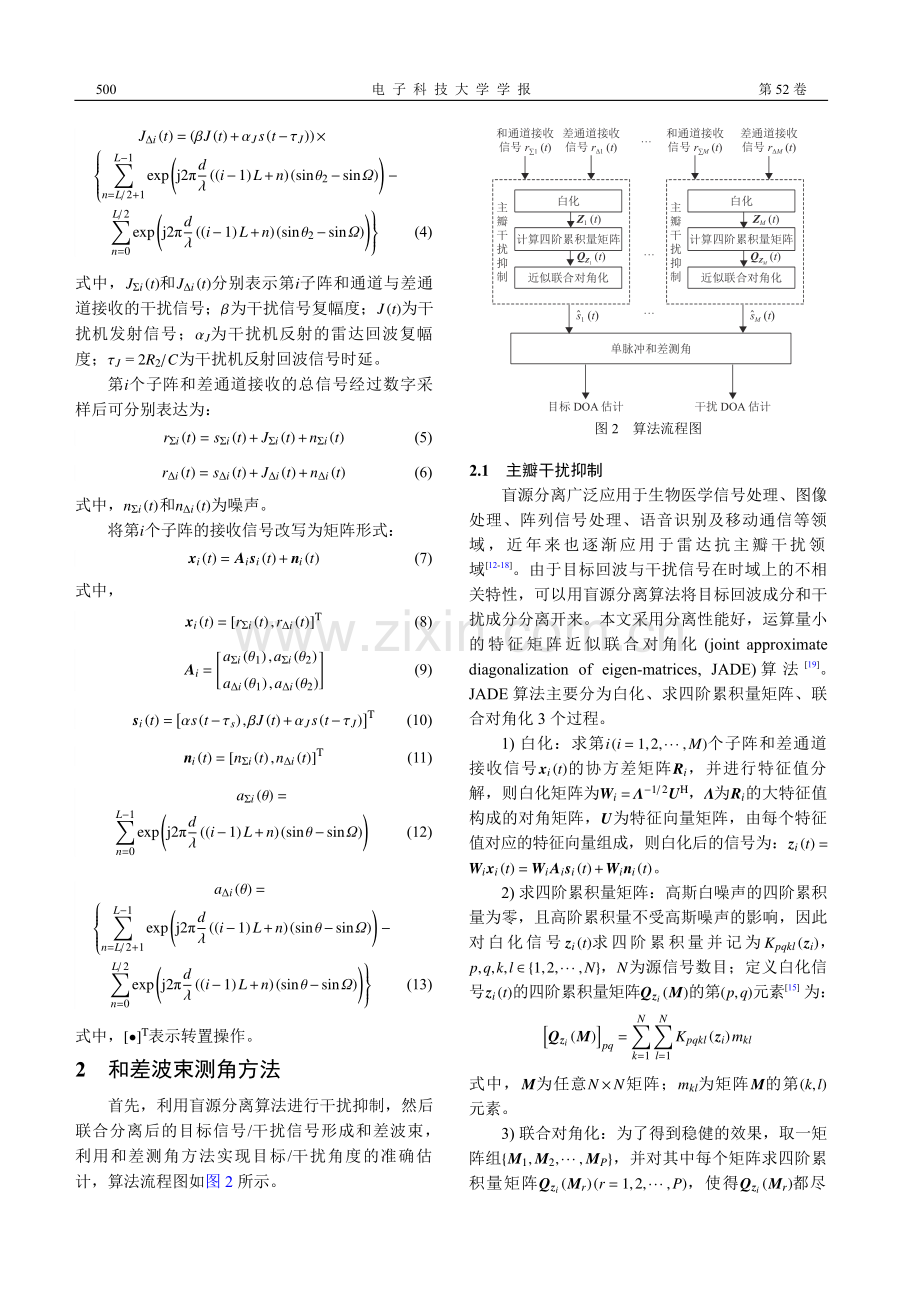 主瓣伴随干扰下数字子阵雷达和差波束测角方法.pdf_第3页