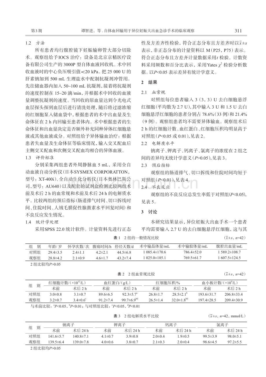 自体血回输用于异位妊娠大出血急诊手术的临床观察_谭智进.pdf_第2页