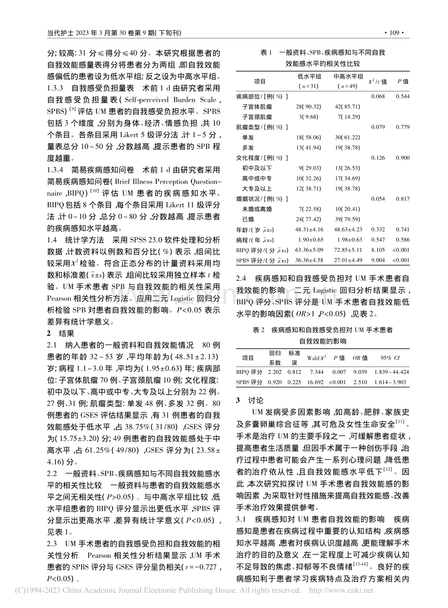 子宫肌瘤手术患者自我效能的现状及影响因素分析_罗育兰.pdf_第2页