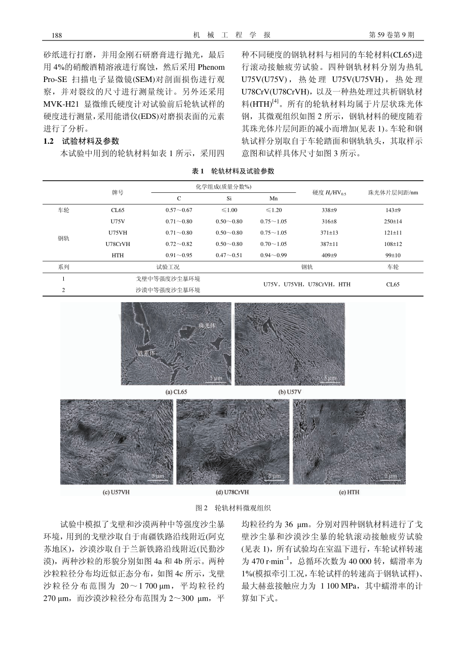 中等强度沙尘暴环境下钢轨硬度对轮轨滚动磨损与损伤影响_舒康.pdf_第3页