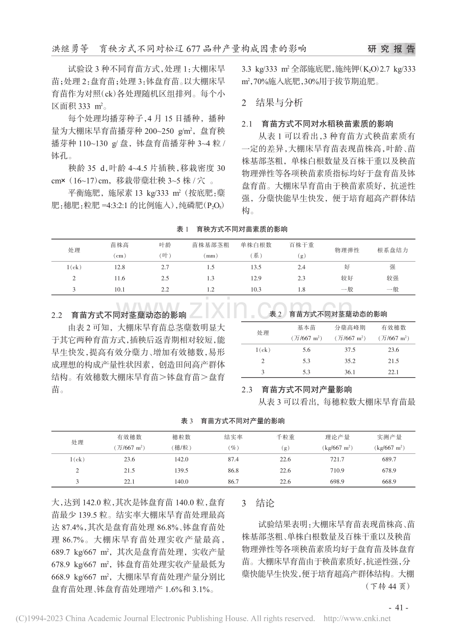 育秧方式不同对松辽677品种产量构成因素的影响_洪继勇.pdf_第2页