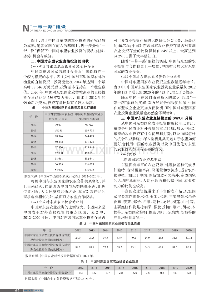 中国对东盟农业投资的现状及...析——基于“一带一路”倡议_翁玉颖.pdf_第2页