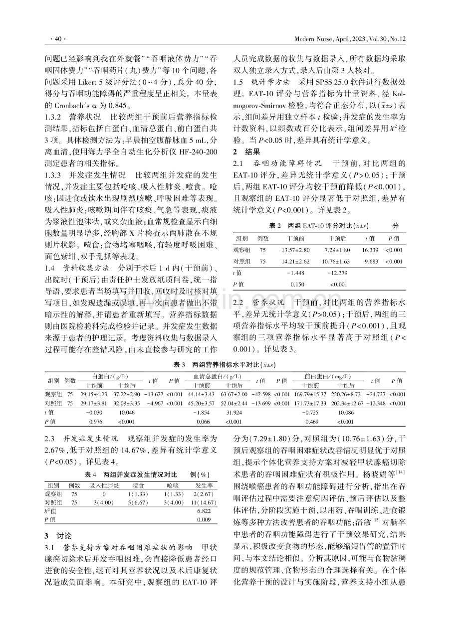 营养支持方案在甲状腺癌切除术后吞咽困难患者中的应用效果.pdf_第3页