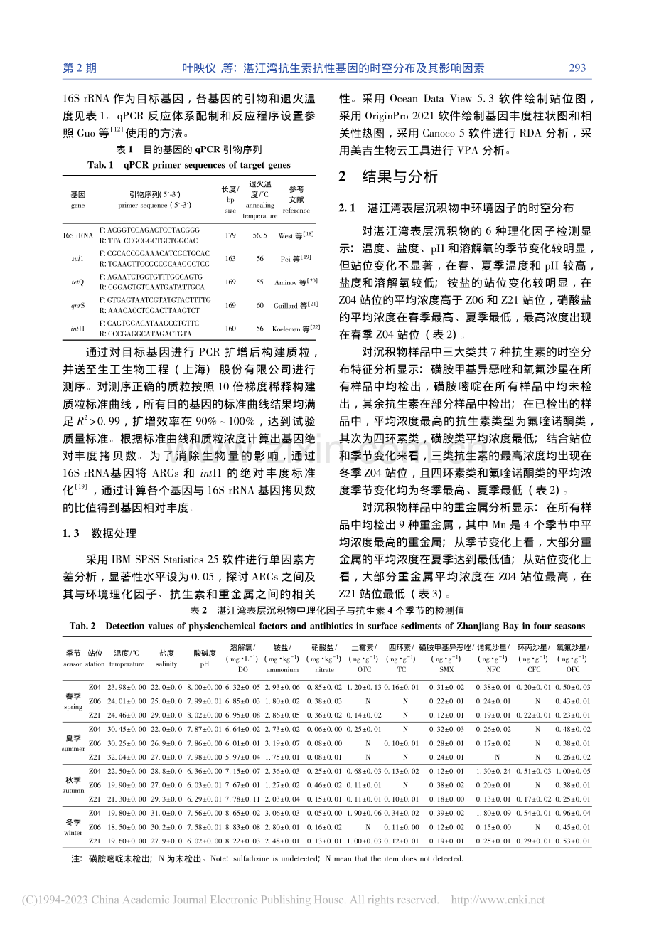 湛江湾抗生素抗性基因的时空分布及其影响因素_叶映仪.pdf_第3页