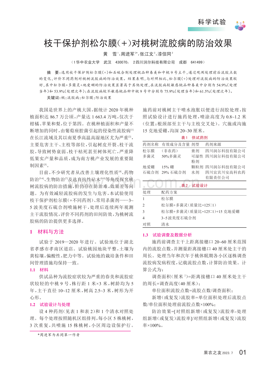 枝干保护剂松尔膜（+）对桃树流胶病的防治效果.pdf_第1页