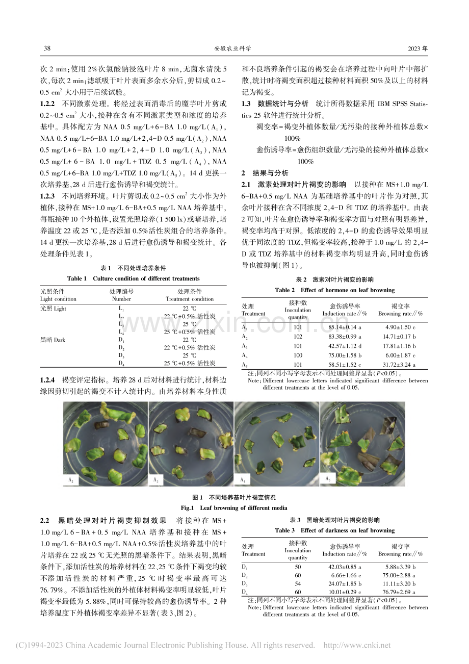 珠芽魔芋叶片组培褐变抑制条件探索_张利娜.pdf_第2页
