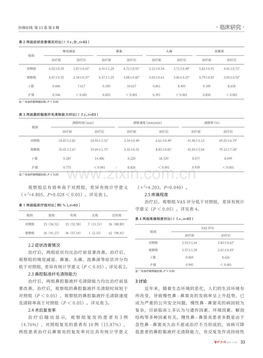 鼻渊通窍颗粒联合糠酸莫米松鼻喷雾剂对慢性鼻-鼻窦炎患者术后复发率的影响.pdf_第3页