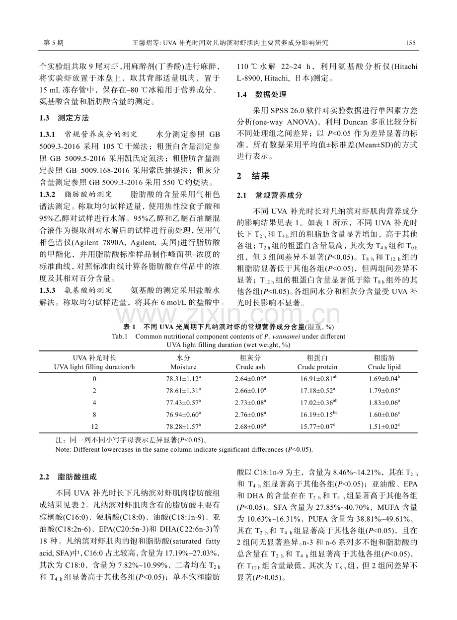 UVA补光时间对凡纳滨对虾肌肉主要营养成分影响研究.pdf_第3页