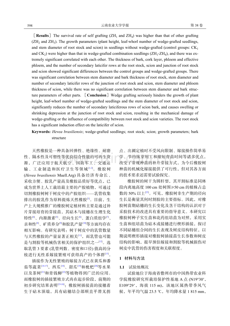 不同砧穗组合的橡胶树插接苗生长参数及树皮结构特征.pdf_第2页