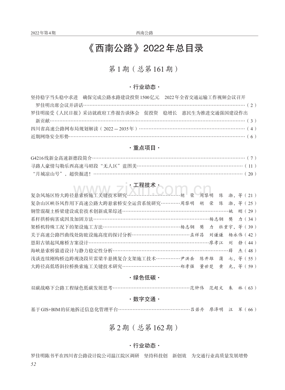 《西南公路》2022年总目录.pdf_第1页