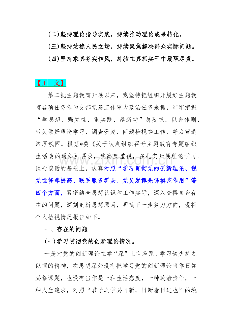 检视对照2024年“学习贯彻党的创新理论联系服务群众发挥模范作用”等四个检视方面查摆整改发言材料（2篇）供参考word版.docx_第2页