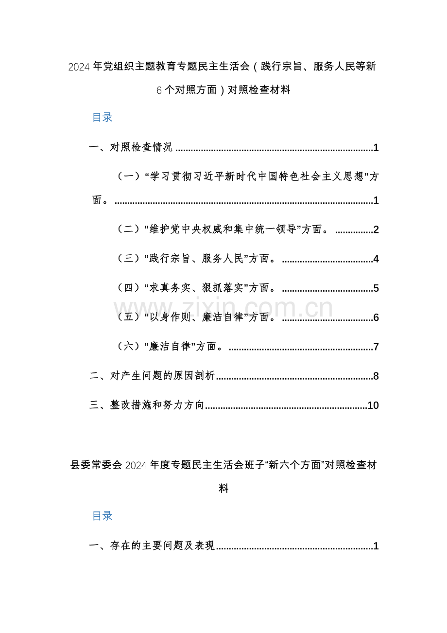 两篇：2024年党组织主题教育专题（践行宗旨、服务人民等新6个对照方面）对照检查材料.docx_第1页