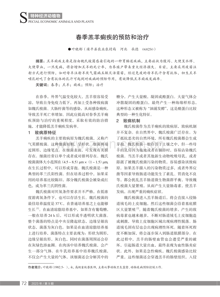 春季羔羊痢疾的预防和治疗.pdf_第1页