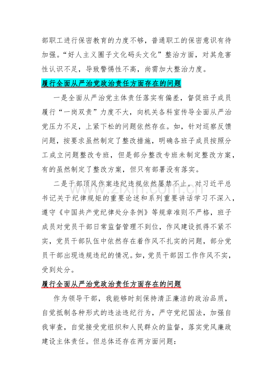 十篇文：围绕“履行全面从严治党政治责任方面”问题清单2024.docx_第2页