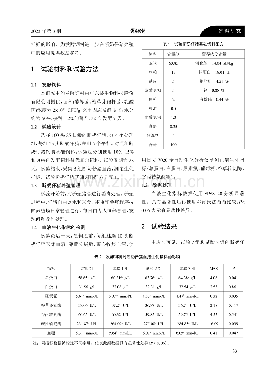 发酵饲料对断奶仔猪血液生化指标的影响.pdf_第2页