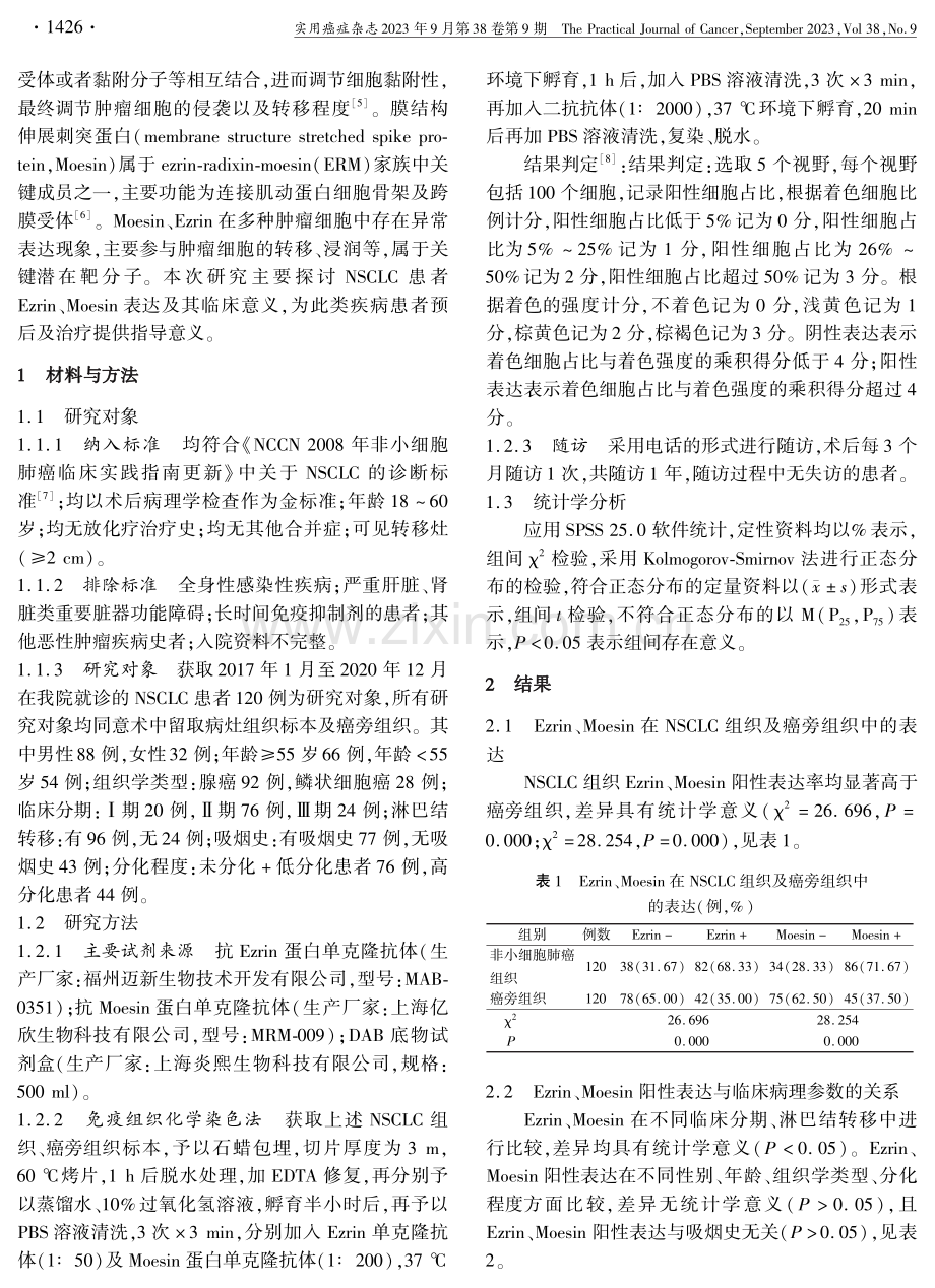 非小细胞肺癌患者Ezrin和Moesin表达及其临床意义.pdf_第2页