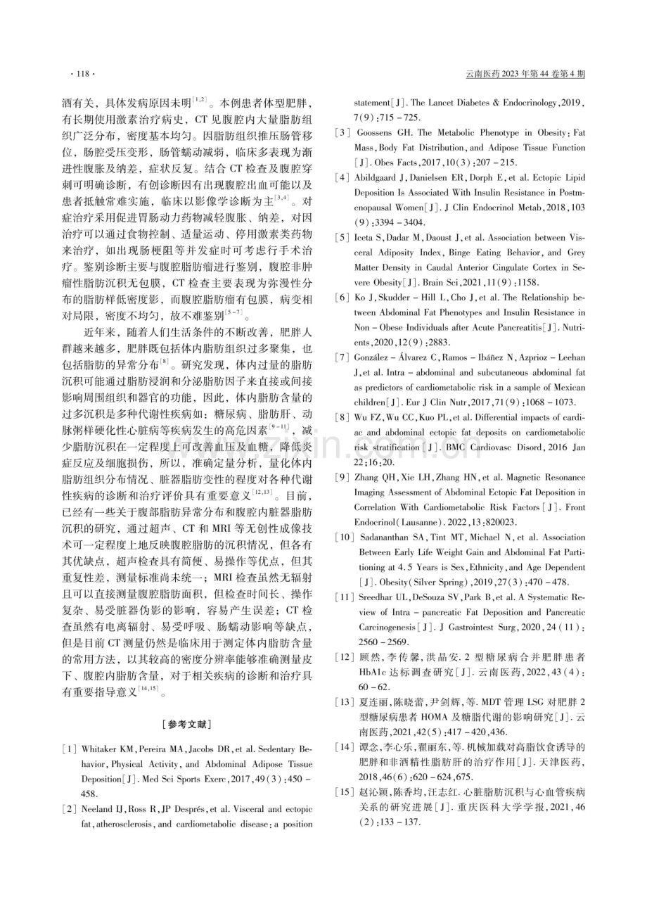 腹腔大量非肿瘤性脂肪沉积1例报道.pdf_第2页