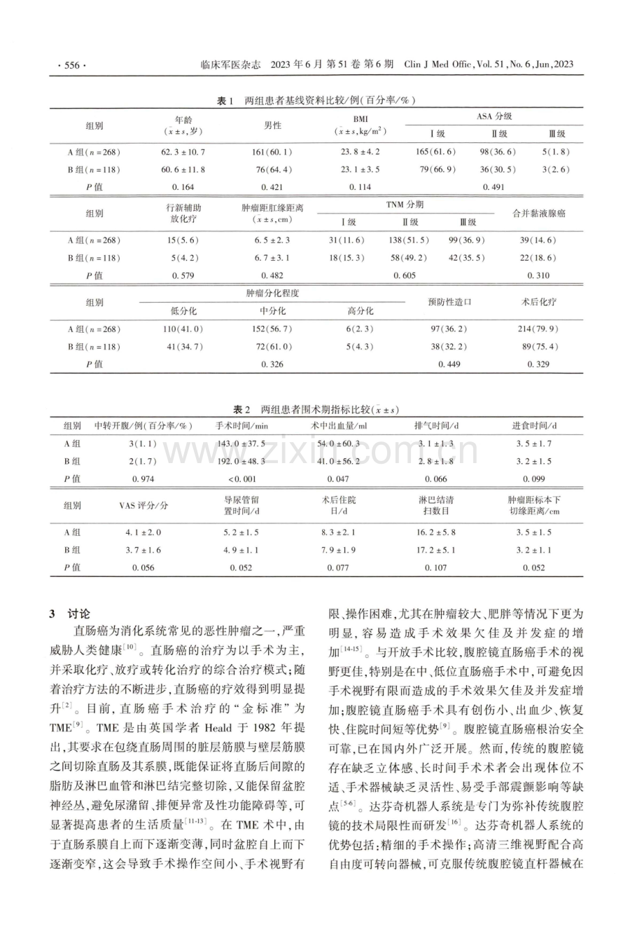 达芬奇机器人系统与传统腹腔镜直肠癌根治术治疗直肠癌临床疗效比较.pdf_第3页