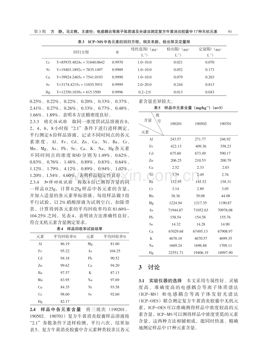 电感耦合等离子体质谱及光谱法测定复方牛黄消炎胶囊中17种无机元素.pdf_第3页