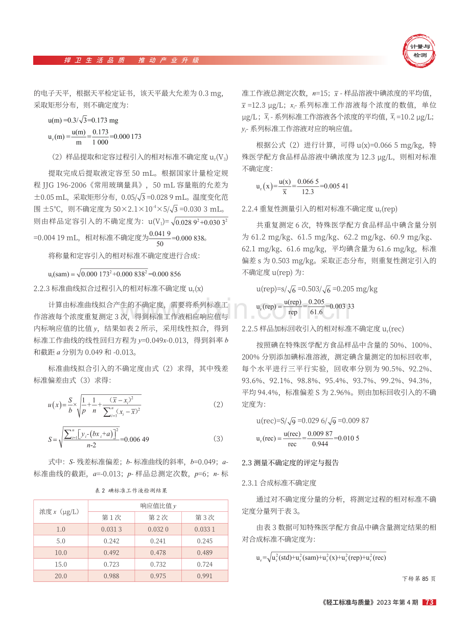 电感耦合等离子体质谱法测定特殊医学配方食品中碘含量的不确定度评价.pdf_第3页