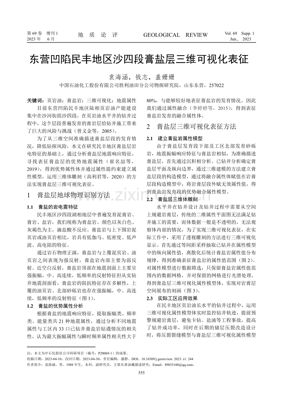 东营凹陷民丰地区沙四段膏盐层三维可视化表征.pdf_第1页