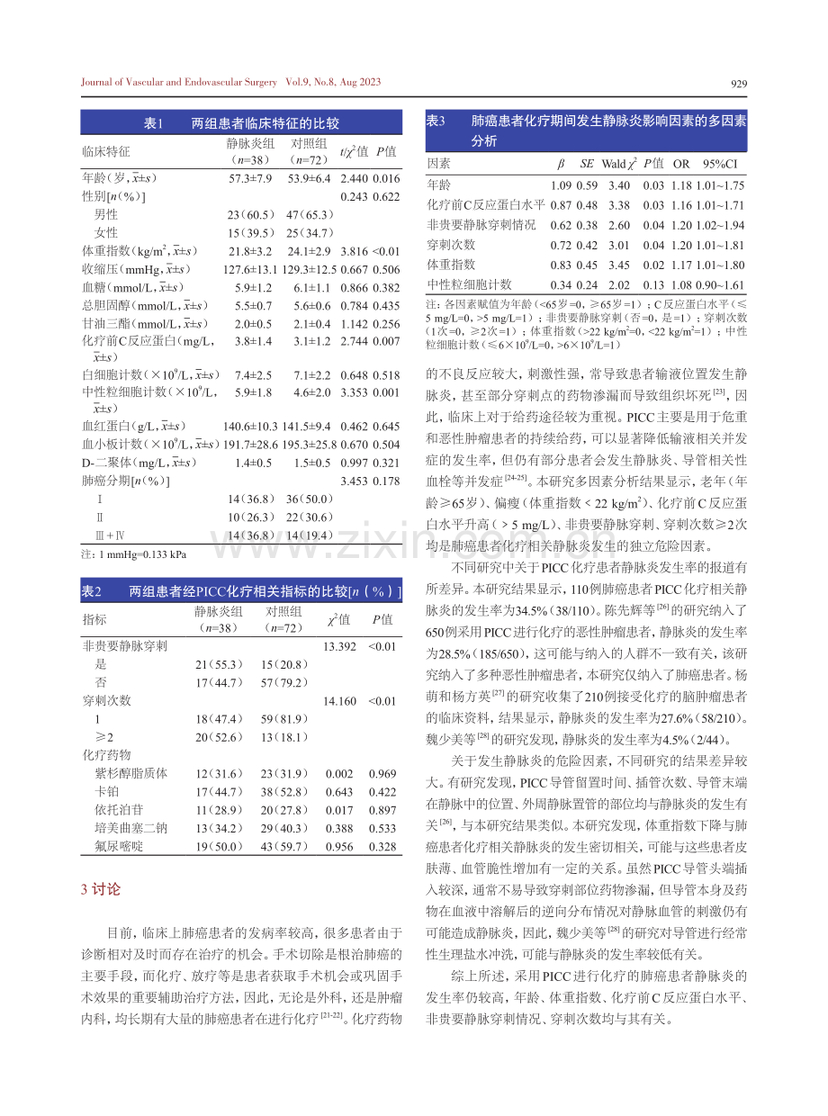 肺癌患者化疗相关静脉炎的相关因素分析.pdf_第3页