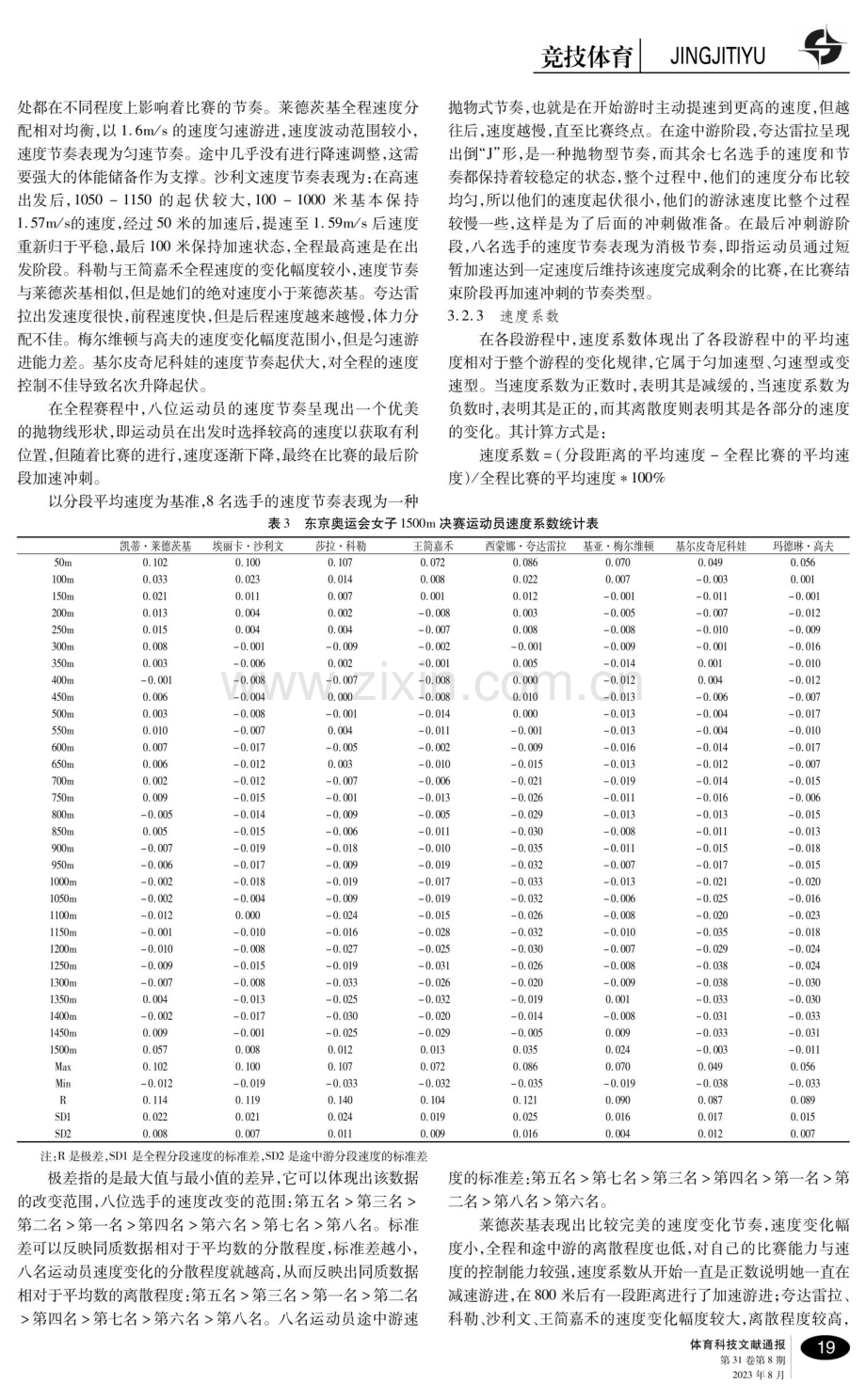 东京奥运会女子1500米自由泳决赛运动员速度节奏与位置节奏研究.pdf_第3页