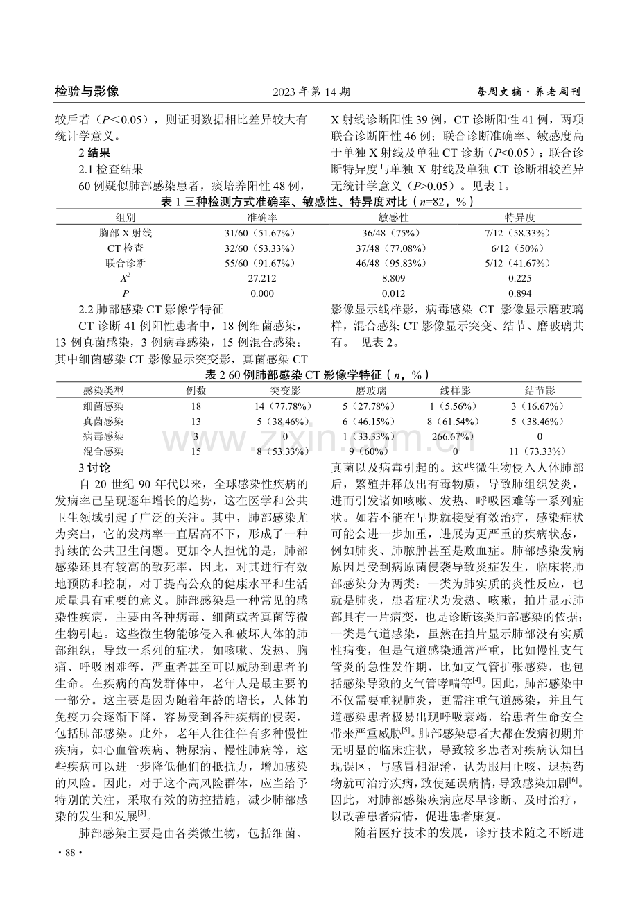 肺部感染早期筛查中胸部 X 射线联合CT检查的意义.pdf_第2页