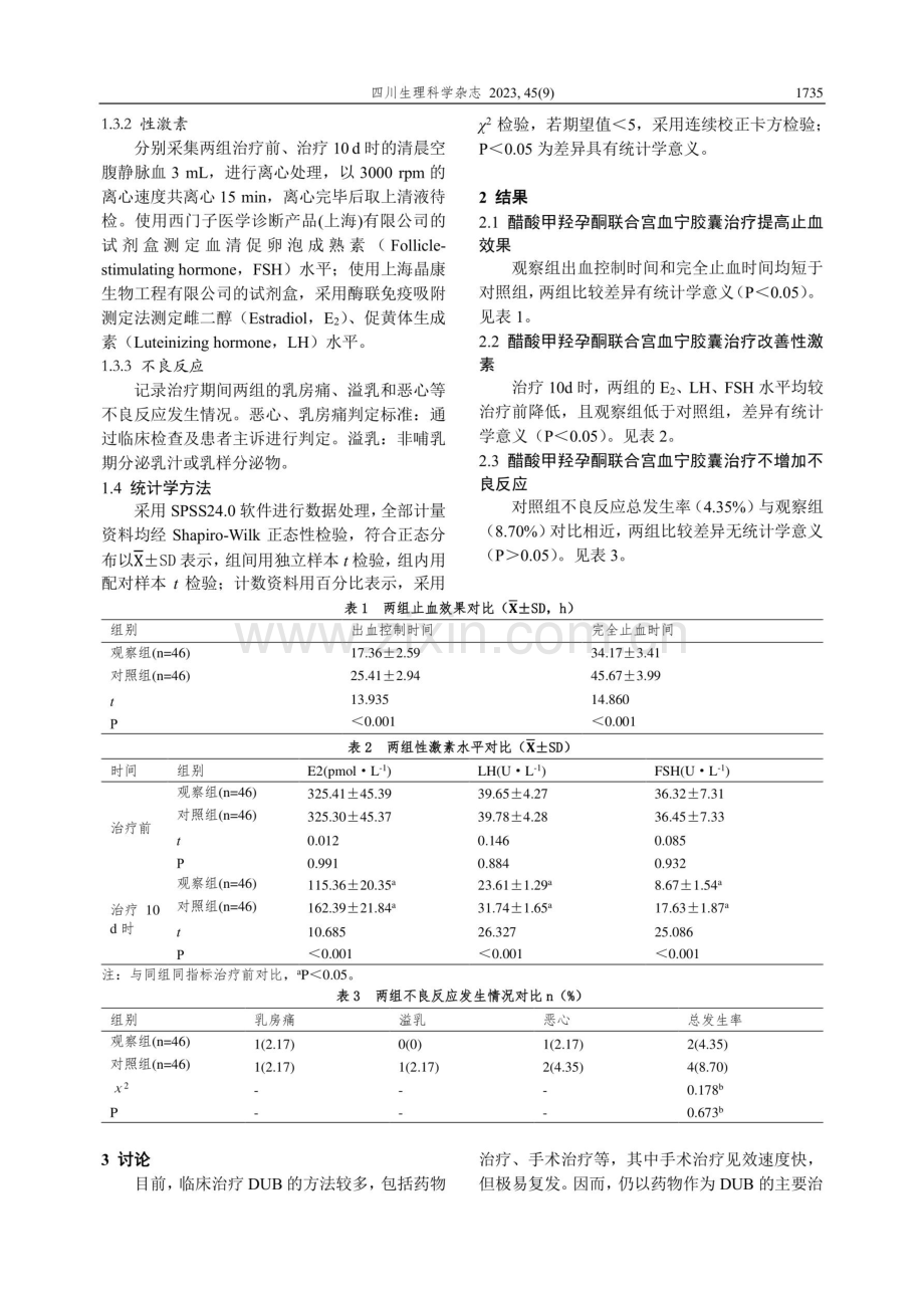 醋酸甲羟孕酮联合宫血宁胶囊治疗功能失调性子宫出血的效果.pdf_第2页