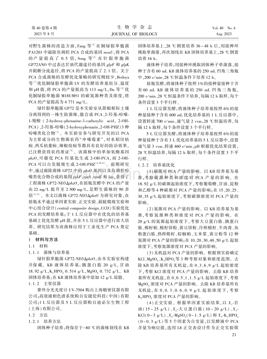 发酵优化绿针假单胞菌GP72-ND3ΔphzO高产吩嗪-1-羧酸.pdf_第2页