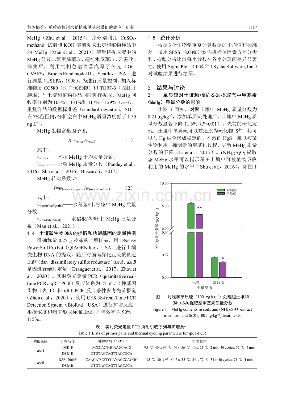 单质硫抑制水稻植株甲基汞累积的效应与机制.pdf_第3页