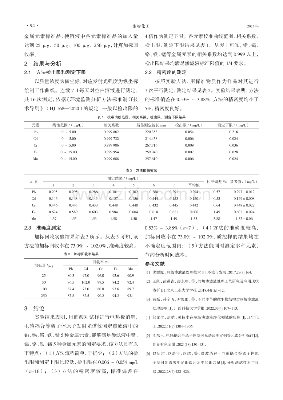 电热板加热消解-电感耦合等离子体发射光谱法测定渗滤液中多种金属元素.pdf_第3页