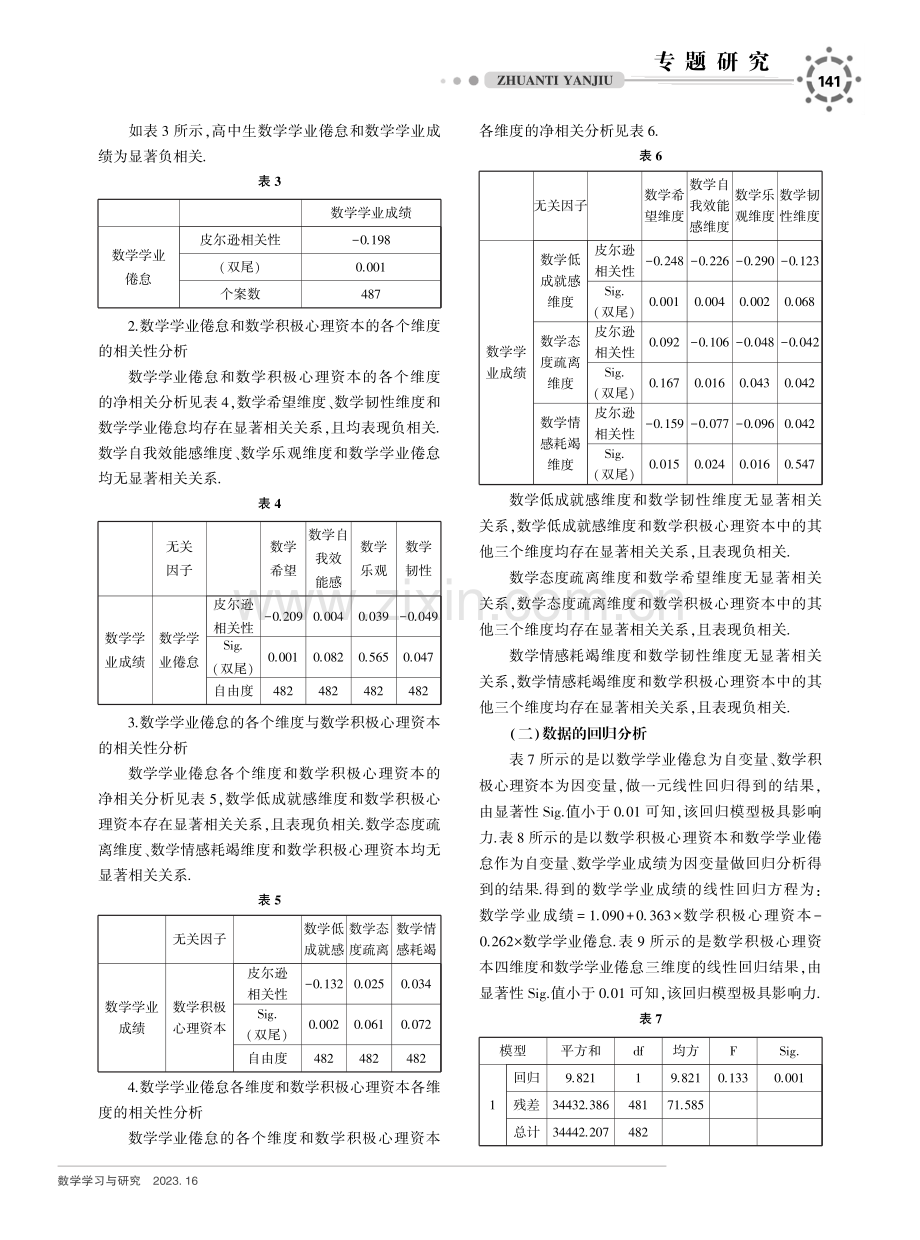 高中生数学学业倦怠、积极心理资本、数学学业成绩的关系研究.pdf_第2页