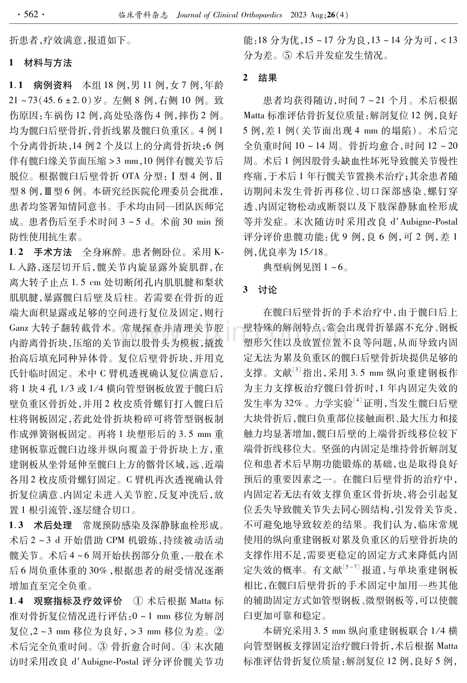 后壁负重区加用管型钢板治疗髋臼后壁骨折的疗效.pdf_第2页