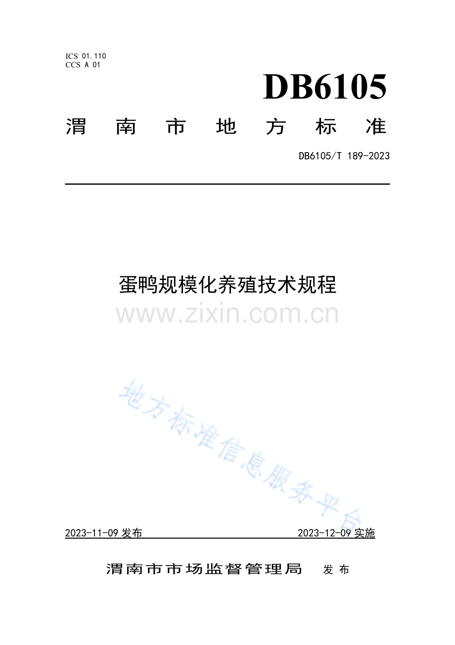 蛋鸭规模化养殖技术规程DB6105_T 189-2023.pdf_第1页